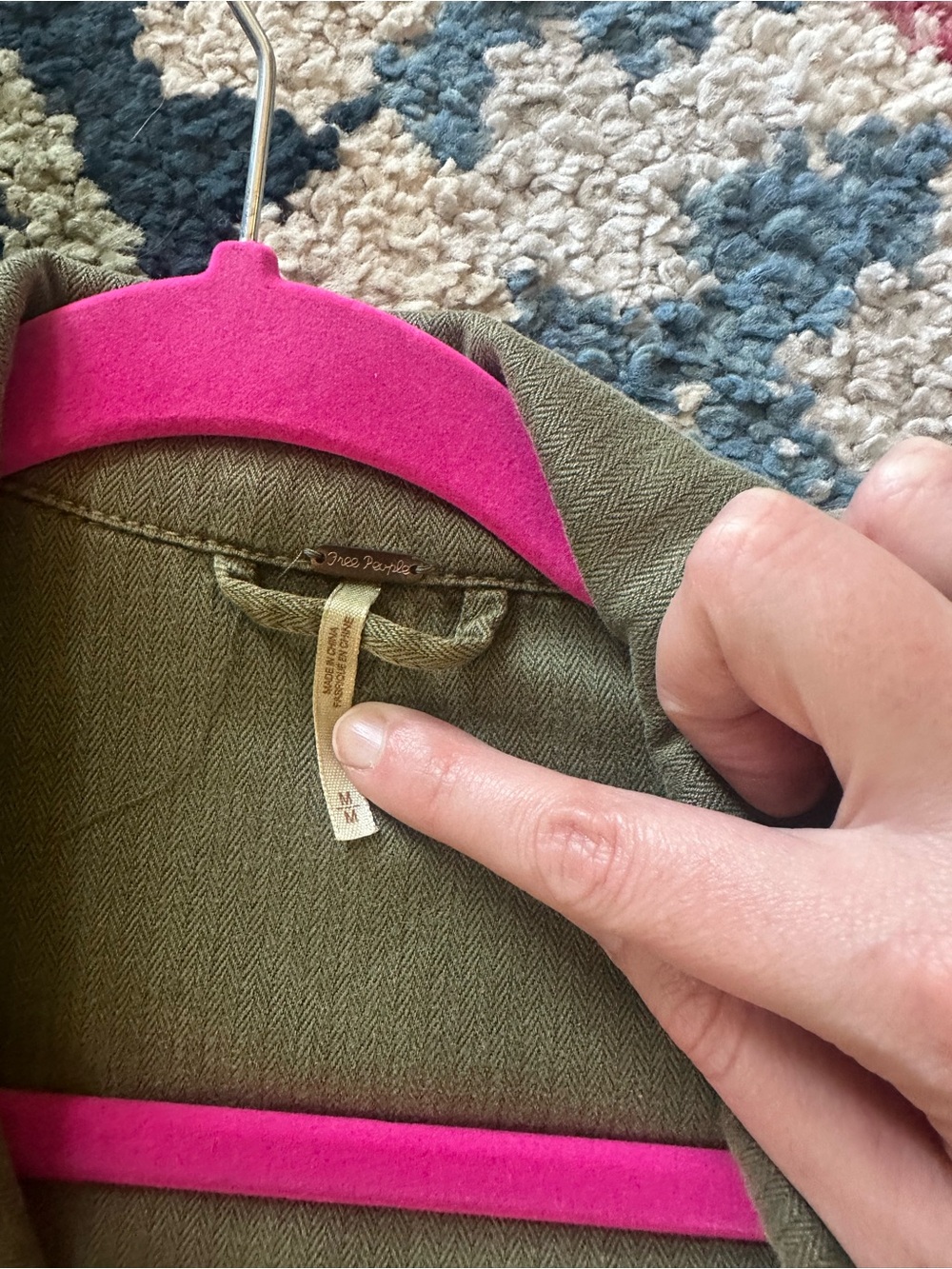 Free People Olive Green Utility Jacket with Patch Detail - Picture 3 of 5